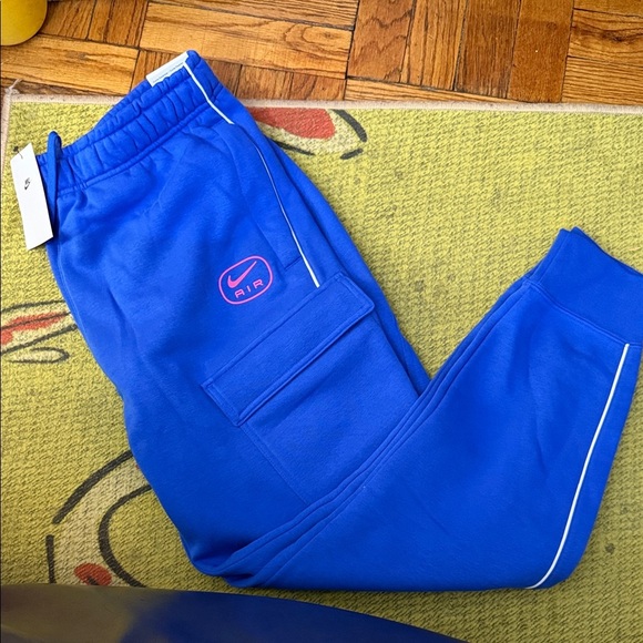 NWT Nike Blue Joggers with Pink Logo size L